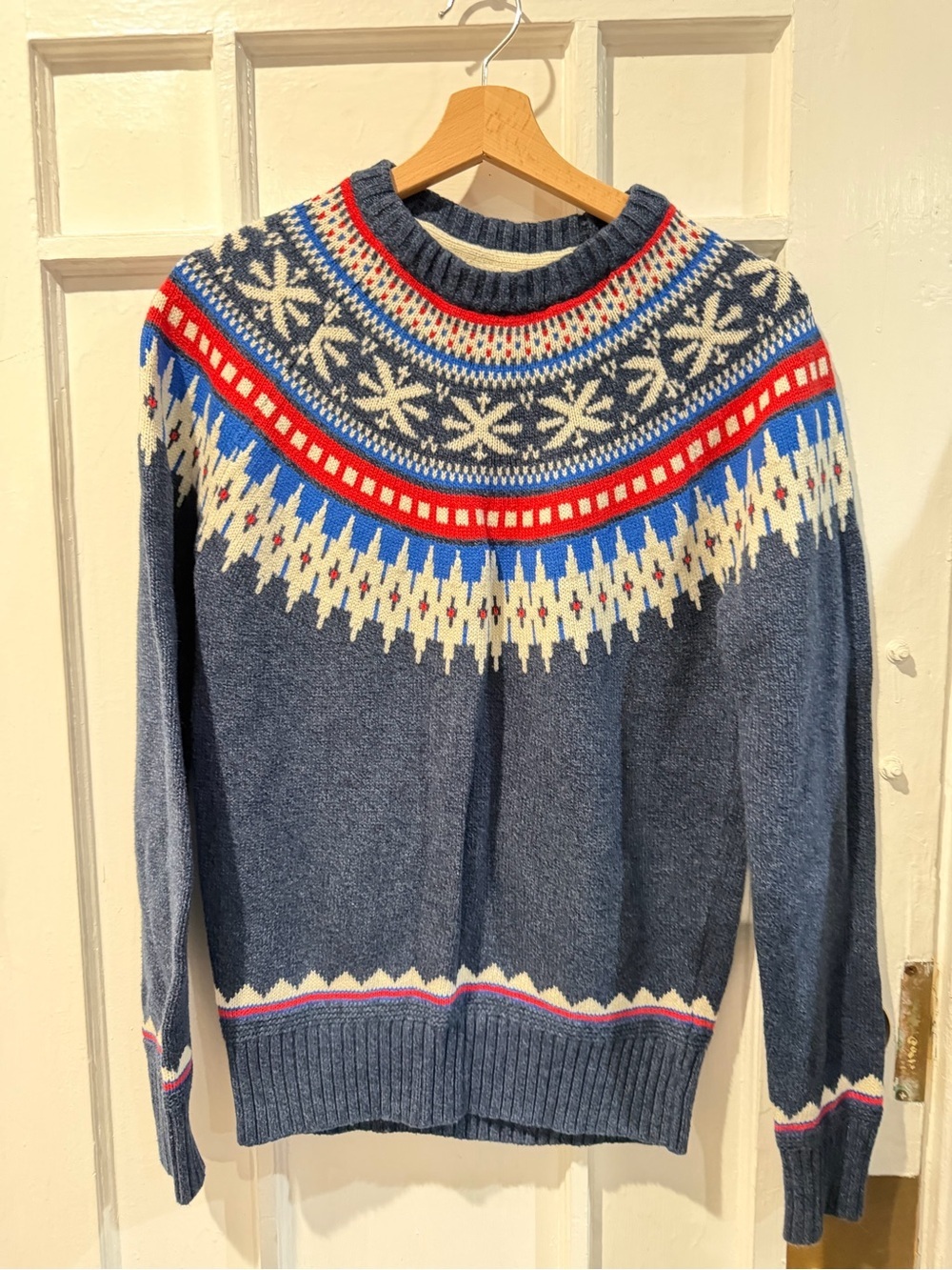 Men's Navy Fair Isle Crewneck Sweater - Blue/White/Red